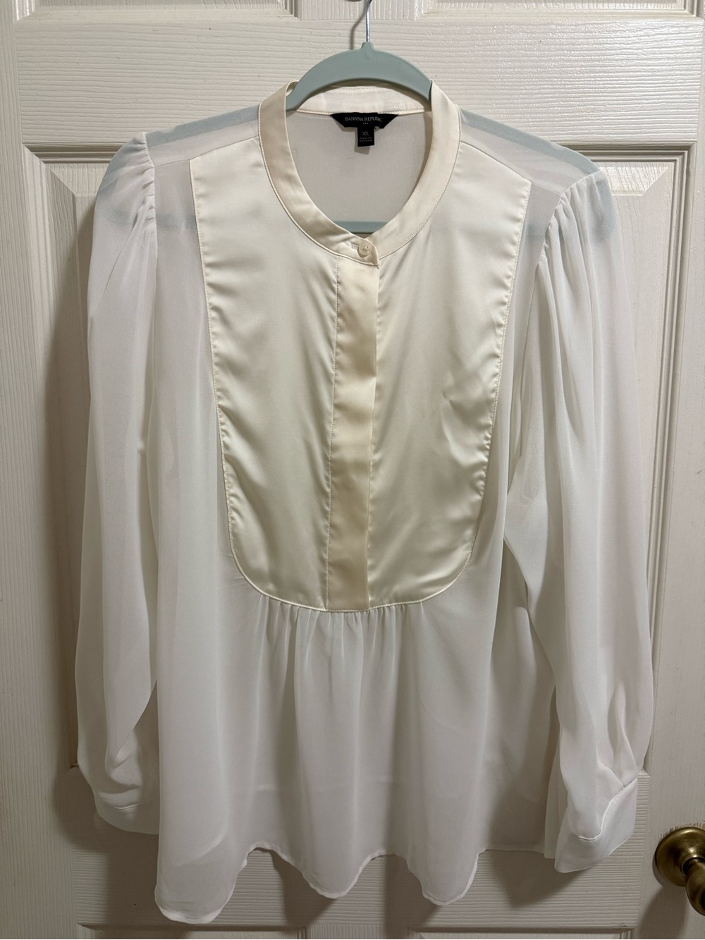 Banana Republic Ivory Satin Bib Blouse